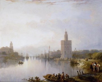  tower Oil Painting - the golden tower 1833 David Roberts river landscape